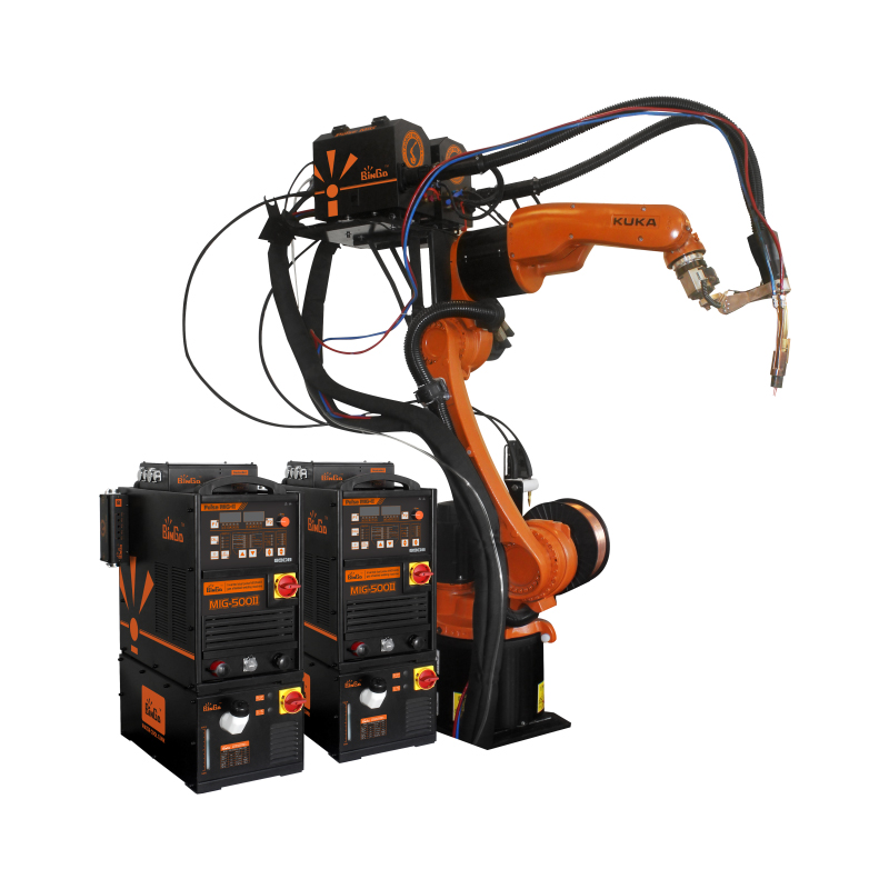 Inverted double wire pulse MIG/MAG gas shielded welding machine