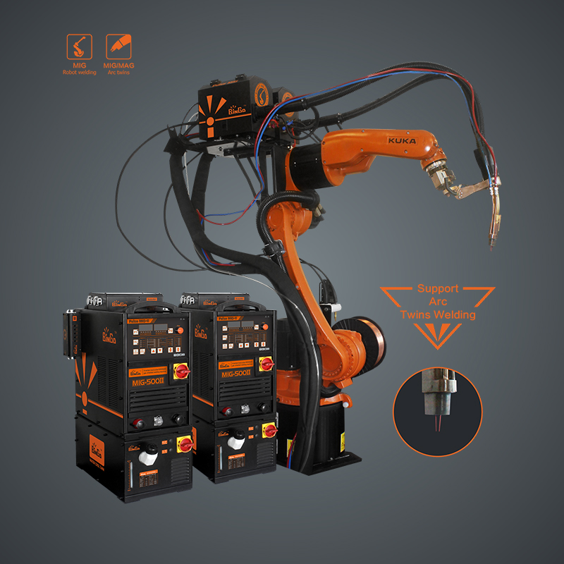 Inverted double wire pulse MIG/MAG gas shielded welding machine